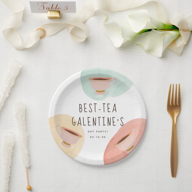 Cute Best-Teas Galentine's Day Party Paper Plate (Wedding)
