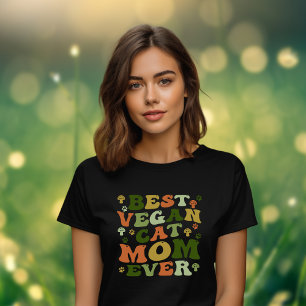Cute Best Vegan Cat Mum, Retro Colours T-Shirt