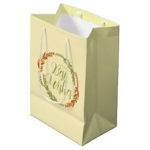 Cute Best Wishes Wreath  Postcard Medium Gift Bag