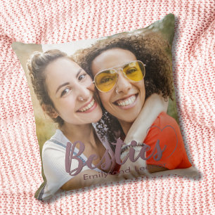 Cute Besties Best Friends Pink Heart and Names Cushion