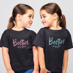 Cute Besties BFF Best Friends Your Names Pink T-Shirt<br><div class="desc">Our custom 'Best Friends' T-shirt is perfect for celebrating your special bond with your best friend! The modern and trendy script will make this one-of-a-kind design stand out. Personalise it with your custom names and the year since your friendship began. Whether you're out on the town or lounging at home,...</div>