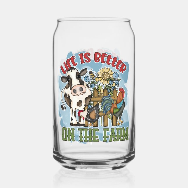 Cute better life farm cow farmhouse can glass (Front)