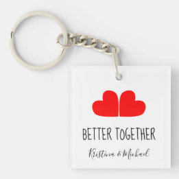 Cute BETTER TOGETHER red hearts with your names Key Ring