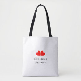 Cute BETTER TOGETHER red hearts with your names Tote Bag