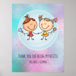 Cute BFF Besties Kawaii Gifts for Girls Friends Poster
