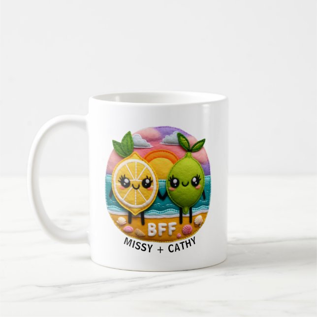Cute BFF Quote Lemon and Lime Characters Sunset Coffee Mug (Left)