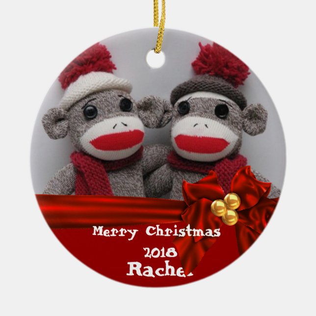 CUTE BFF Sock Monkey  ROUND Ornament 2018 (Front)