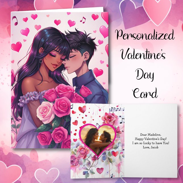 Cute Bi-Racial Anime Personalised Valentine's Day Card (Creator Uploaded)