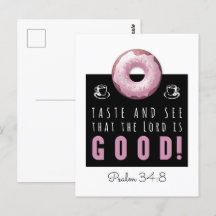 Cute Bible Verse Psalm 34:8 with Pink Doughnut