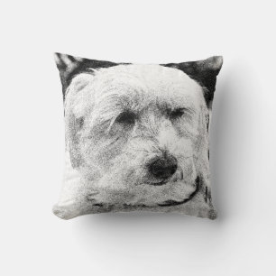 Cute Bichon Dog Face Sketch Favourite Breed  Cushion