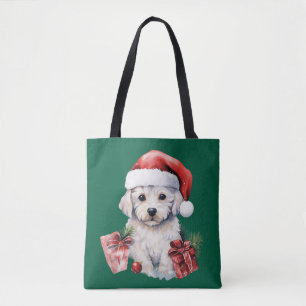 Cute Bichon Frise at Christmas Tote Bag