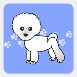 Cute Bichon Frise Cartoon - Blue Square Sticker