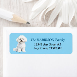 Cute Bichon Frise Dog Blue Return Address Label