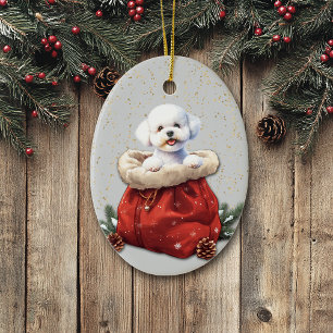 Cute Bichon Frise Dog Christmas Gift Bag Ceramic Ornament