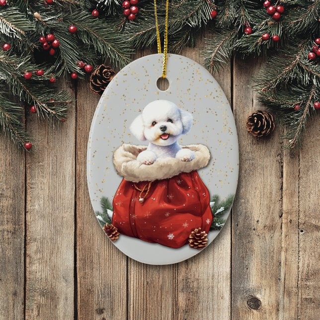 Cute Bichon Frise Dog Christmas Gift Bag Ceramic Ornament (Creator Uploaded)