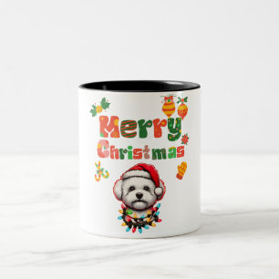 Cute Bichon Frise Dog Christmas Hat Xmas Two-Tone Coffee Mug
