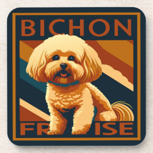 Cute Bichon Frise Puppy Dog Retro Poster Style Coaster