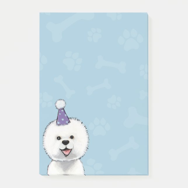 Cute Bichon Frise Wearing a Party Hat Post-it Notes (Front)