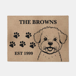 Cute Bichon Frise Welcome With Custom Family Name Doormat