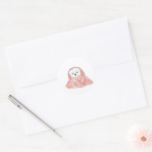 Cute Bichon Frise Wrapped in Pink Blanket Classic Round Sticker