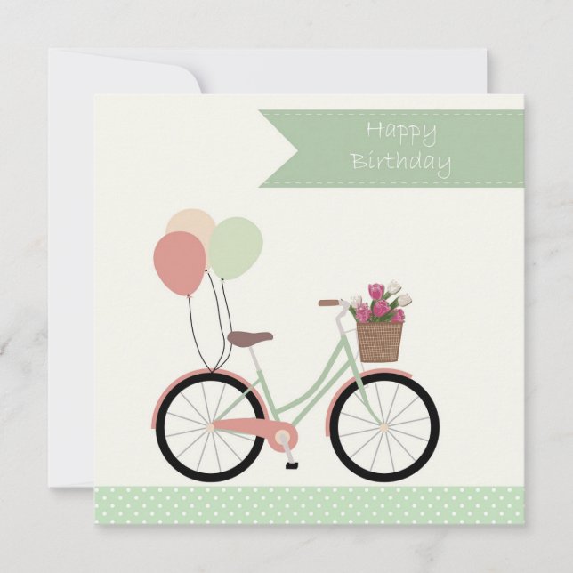 Cute Bicycle and Balloons Happy Birthday Card (Front)