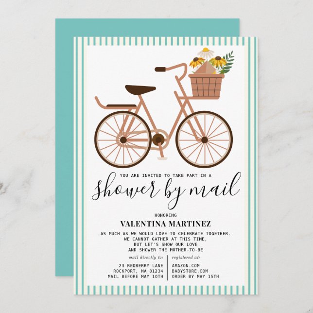 Cute Bicycle Baby Shower by Mail Invitation (Front/Back)