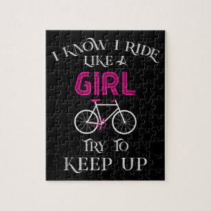 Cute Bicycle Bike Woman Girl Female Cyclist Jigsaw Puzzle