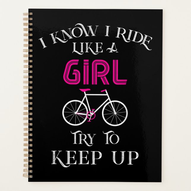 Cute Bicycle Bike Woman Girl Female Cyclist Planner (Front)