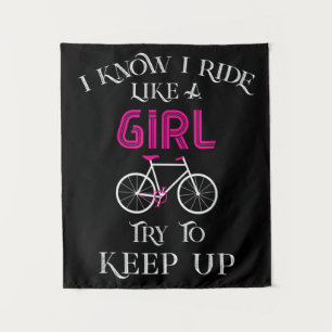 Cute Bicycle Bike Woman Girl Female Cyclist Tapestry
