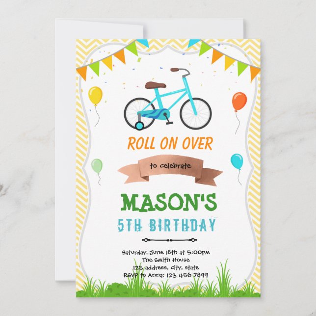 Cute bicycle birthday invitation (Front)