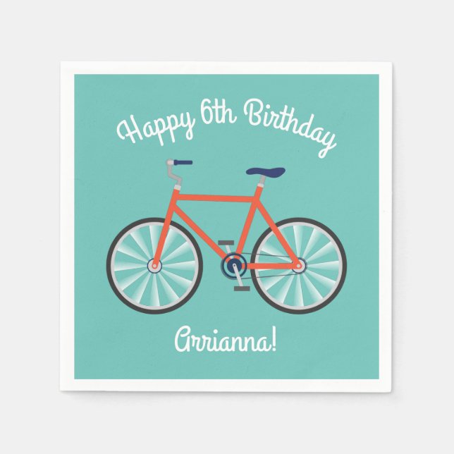 Cute Bicycle Kids Bike Birthday Party Cycling Napkin (Front)