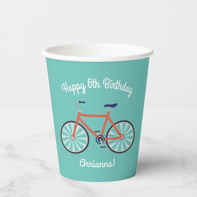 Cute Bicycle Kids Bike Birthday Party Cycling Paper Cups (Front)