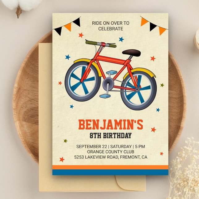 Cute Bicycle Kids Birthday Party Invitation (Creator Uploaded)