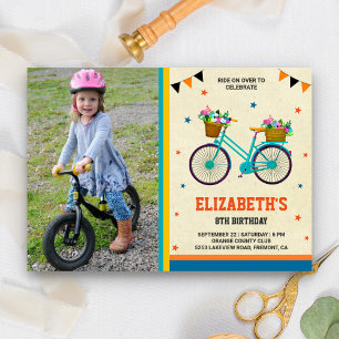 Cute Bicycle Kids Photo Birthday Party Invitation