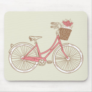 Cute Bicycle with Flowers in Basket Mouse Pad