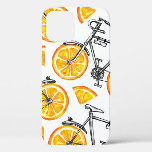 Cute bicycles with orange wheels. Watercolor hand iPhone 12 Case