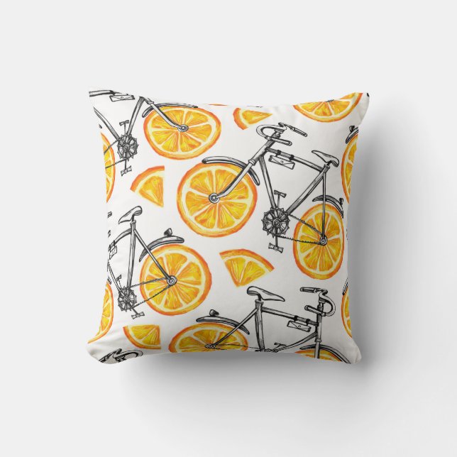 Cute bicycles with orange wheels. Watercolor hand  Cushion (Front)