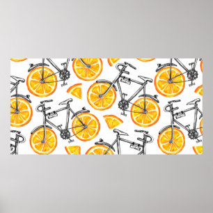 Cute bicycles with orange wheels. Watercolor hand Poster