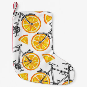 Cute bicycles with orange wheels. Watercolor hand Small Christmas Stocking