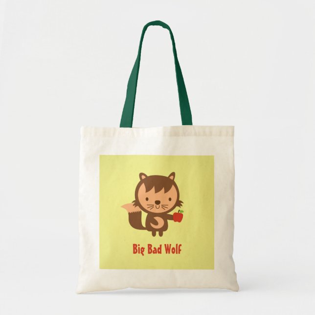 Cute Big Bad Wolf with Apple for Kids Tote Bag (Front)