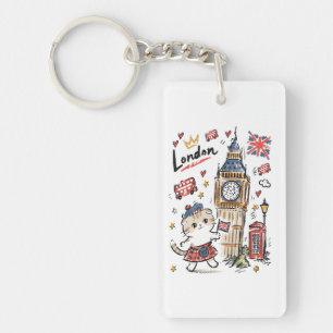 Cute Big Ben London Doodle Art Key Ring