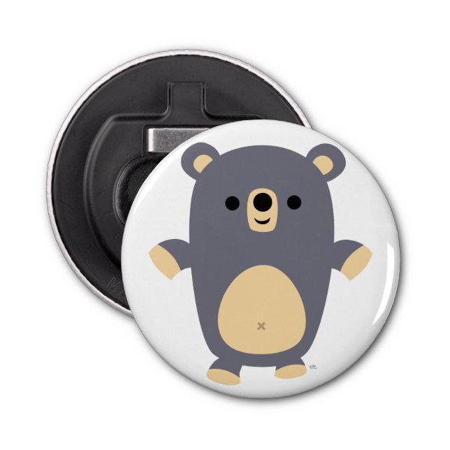 Cute Big Blue Cartoon Bear Button Bottle Opener (Front)