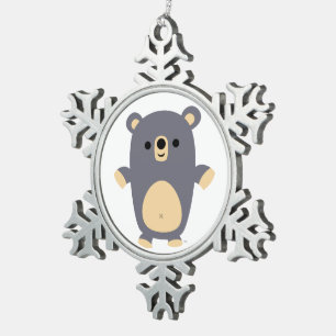 Cute Big Blue Cartoon Bear Pewter Ornament