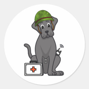 Cute Big Dog Wearing army helmet Classic Round Sticker