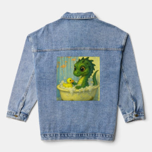 Cute big eye baby sea serpent bubble bath fantasy denim jacket
