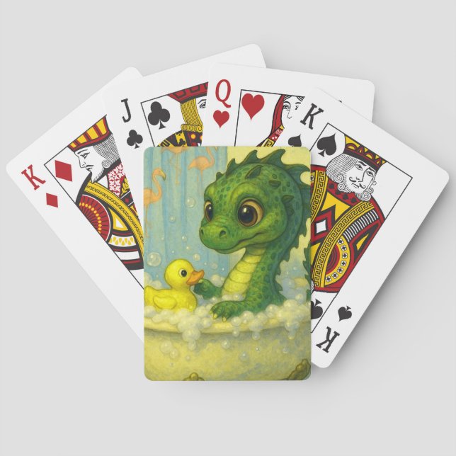Cute big eye baby sea serpent bubble bath fantasy  playing cards (Back)