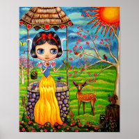 Cute Big Eye Girl Doll Wishing Well Deer Bird