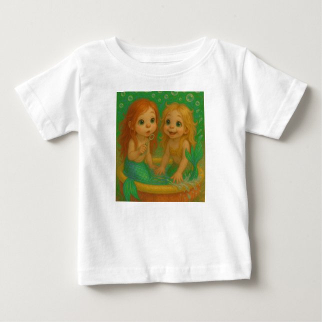 Cute big eye mermaid sisters wading pool fantasy  baby T-Shirt (Front)