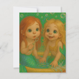 Cute big eye mermaid sisters wading pool fantasy  card