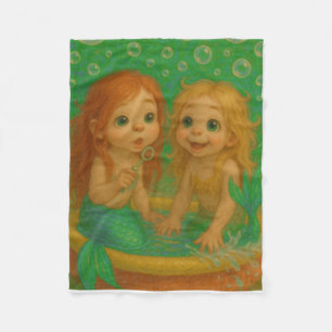 Cute big eye mermaid sisters wading pool fantasy fleece blanket